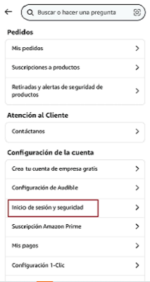 Inicio sesión y seguridad cuenta Amazon Prime
