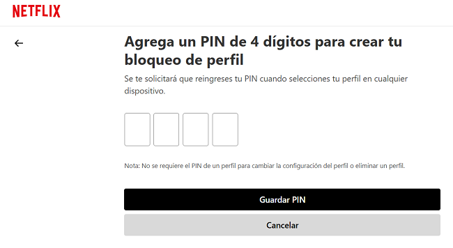 Agregar PIN de 4 dígitos Netflix