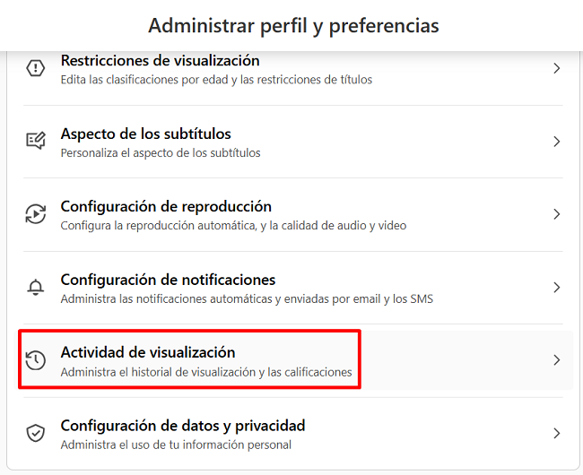 Actividad de visualización Netflix