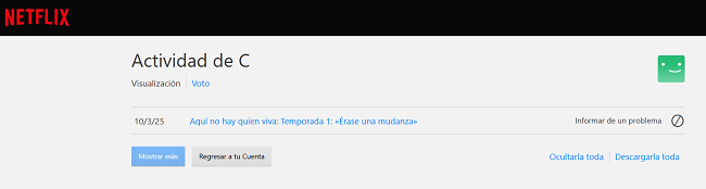 Visionado de actividad del perfil Netflix