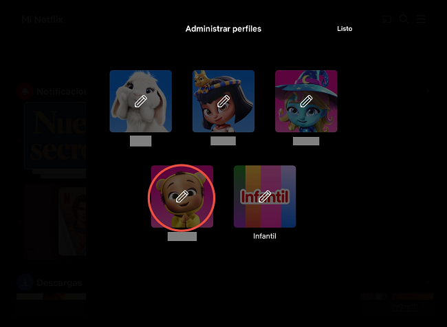 Administrar perfiles Netflix
