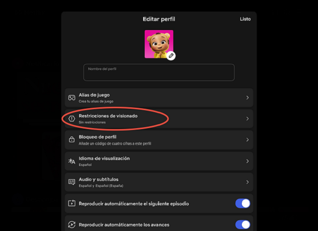 Ajustes de perfil Netflix