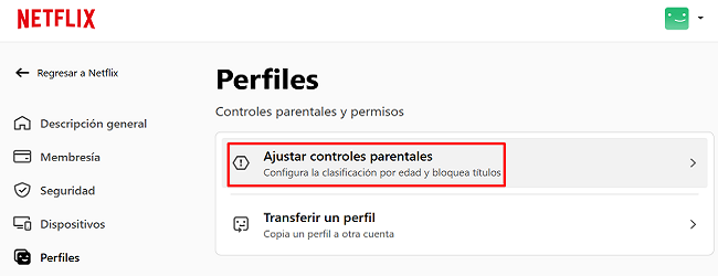 Ajustar controles parentales Netfilx