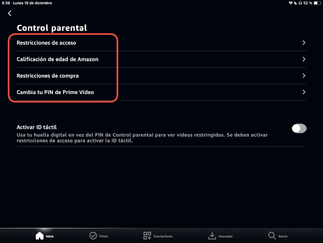 Ajustes de control parental de Prime Video