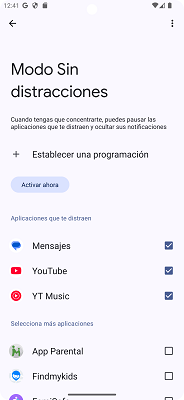 Modo sin distracciones Android