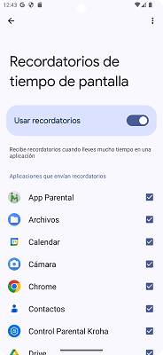 Recordatorios de tiempo de pantalla Android