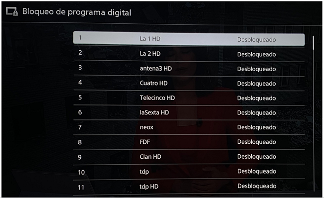 Bloqueo de programa digital Android TV