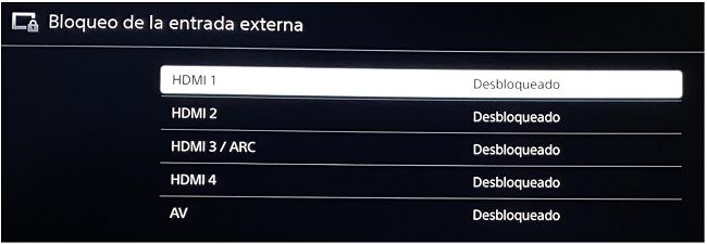 Bloqueo de la entrada externa Android TV