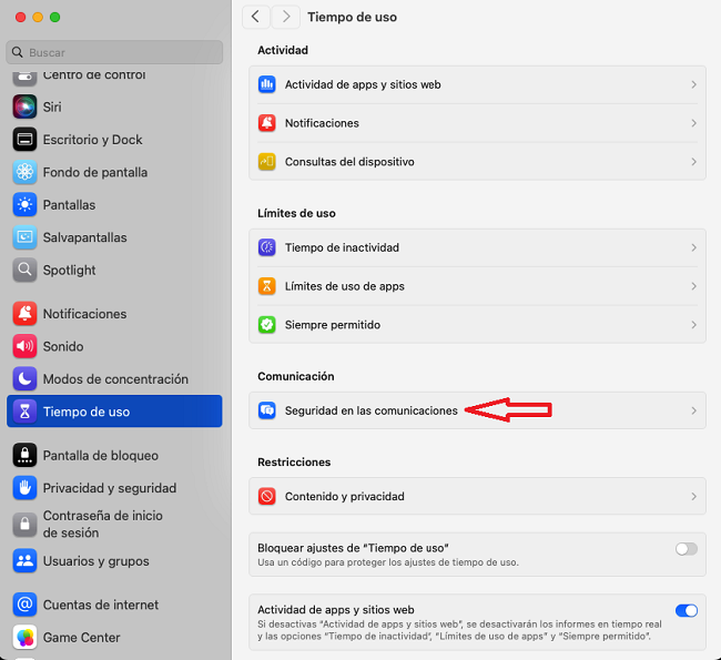 Ajustes tiempo de uso MacOS