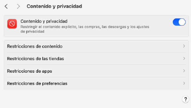 Contenido y privacidad MacOS