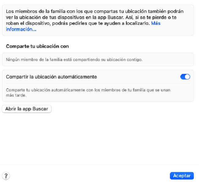 Compartir en familia y ubicación MacOS
