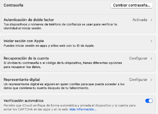 Ajustes de contraseña MacOS