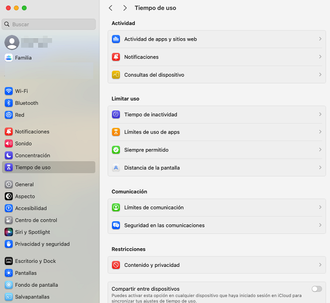 Ajustes de tiempo de uso MacOS