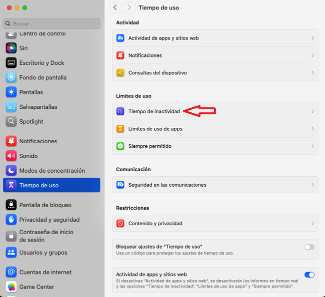Actividad de apps y sitios web MacOS