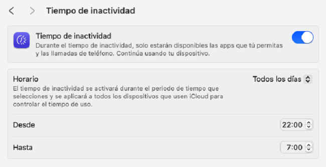 Ajustes de tiempo de uso MacOS