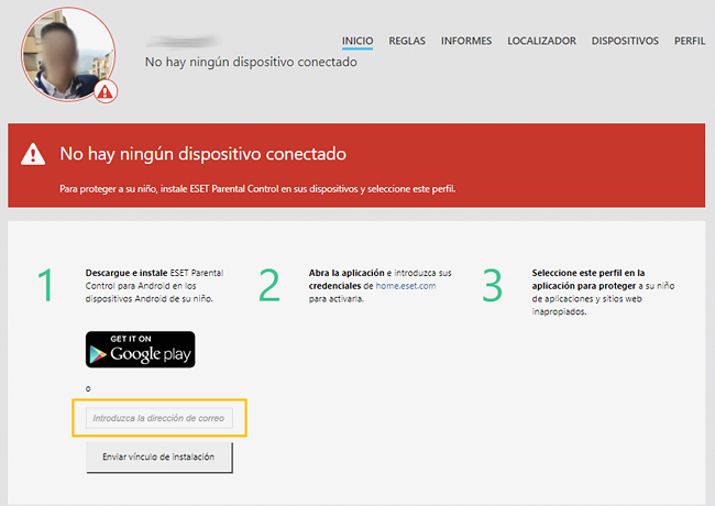 Vinculación dispositivo ESET Control Parental