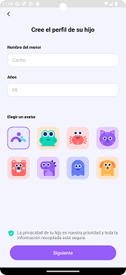 Crear perfil del menor FamiSafe