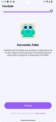 Finalizar creación de perfil del menor FamiSafe