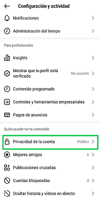 Configuración y actividad Instagram