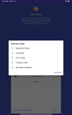 Selección de edad KidsPlace