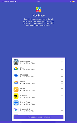 Establecer límites de tiempo KidsPlace
