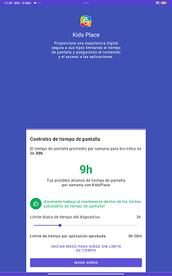 Control de tiempo en pantalla KidsPlace