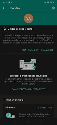 Perfil del menor Microsoft