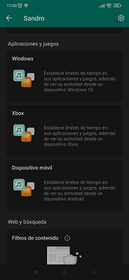 Menú de ajustes de usuario Microsoft