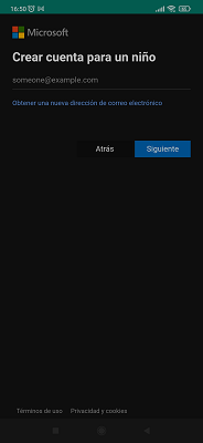 Crear cuenta para un niño Microsoft