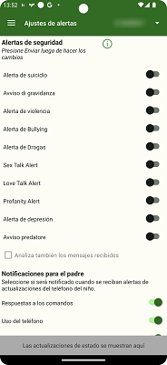 Ajustes de alertas MMGuardian