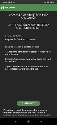 Registro de aplicación MMGuardian