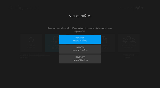 Modalidades Modo niños Movistar Plus+