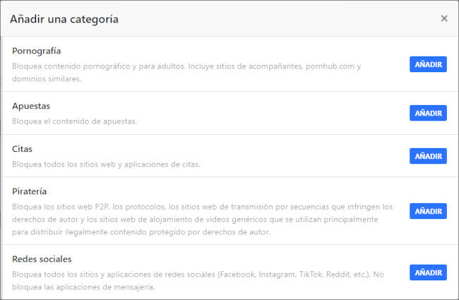 Añadir una categoría de bloqueo NextDNS