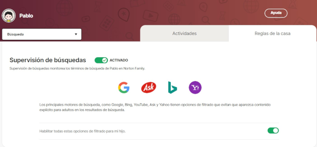 Supervisión de búsquedas de Norton Family