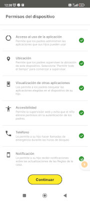 Permisos dispositivo de Norton Family