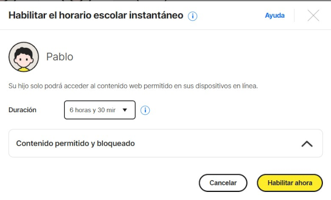 Horario escolar de Norton Family