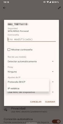 Menú de conexión Android OpenDNS FamilyShield
