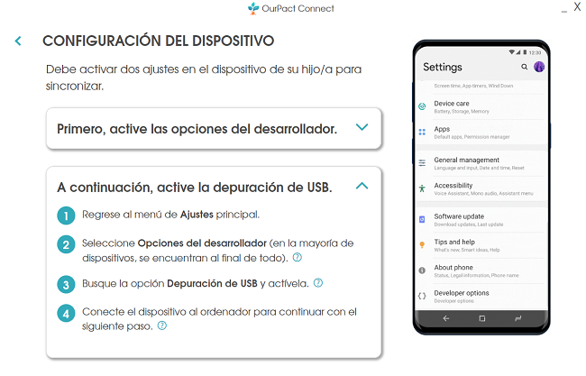 Configuración del dispositivo OurPact