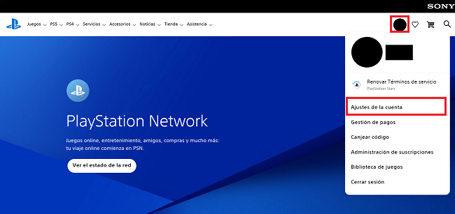 Pantalla de inicio PlayStation