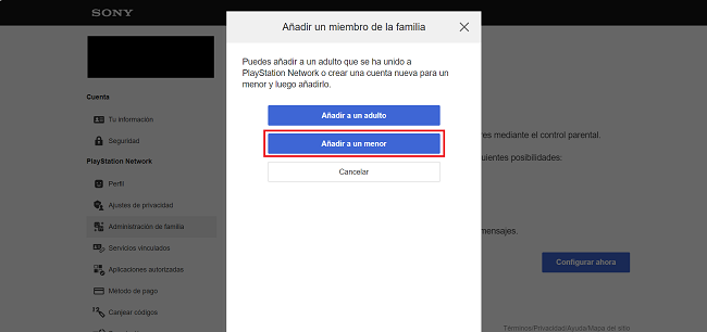 Añadir un miembro de la familia PlayStation
