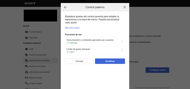 Control paterno compras PlayStation