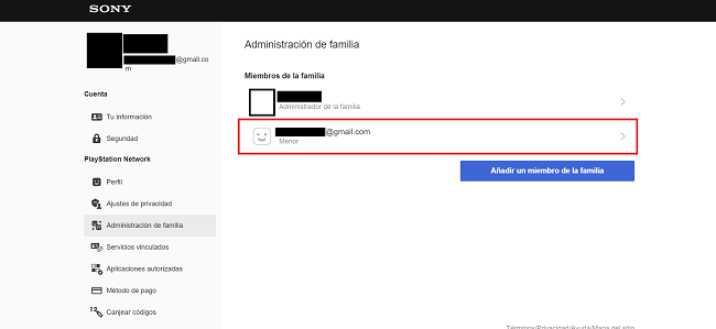 Administración de familia PlayStation
