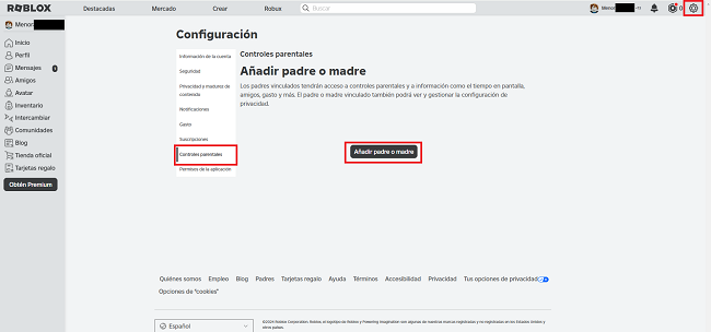 Configuración general Roblox