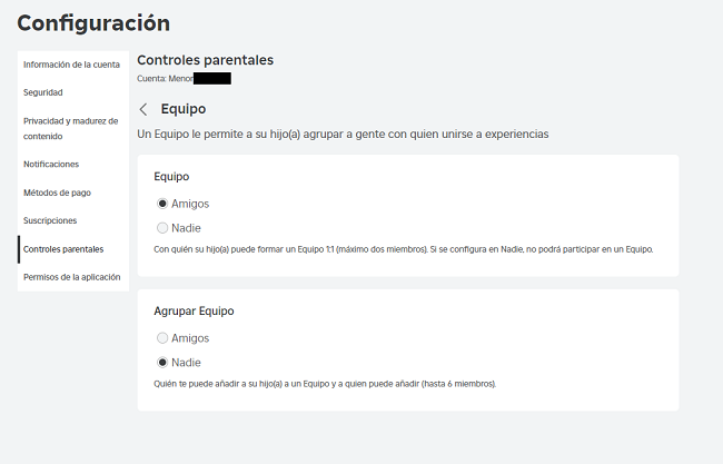 Configuración de controles parentales Roblox
