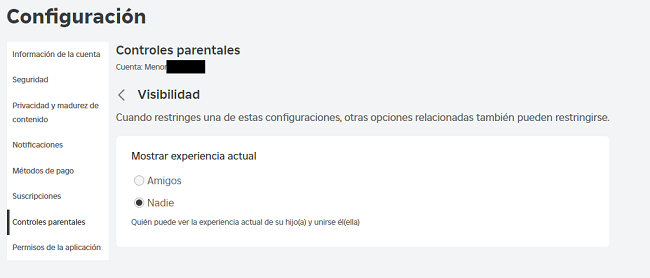 Configuración de controles parentales Roblox
