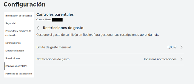Restricciones de gasto Roblox