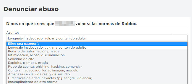 Denunciar abuso Roblox