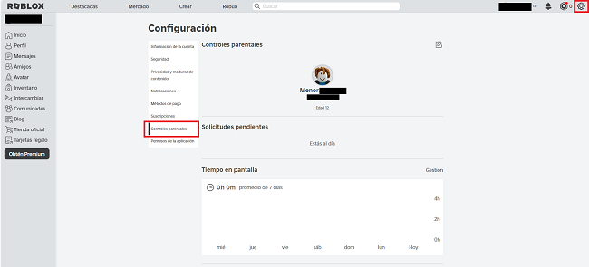 Configuración de controles parentales Roblox