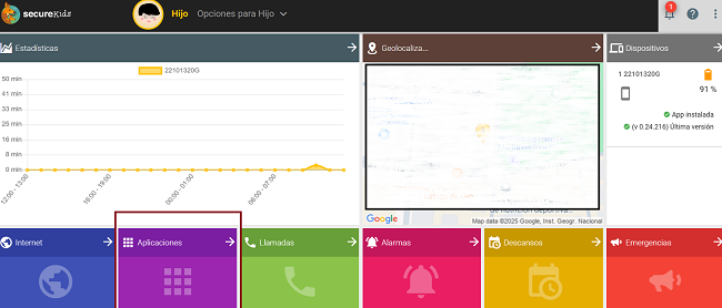 Panel de control SecureKids