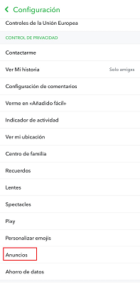Configuración Snapchat